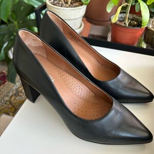 Classic Black Leather Heels with Pointed Toe